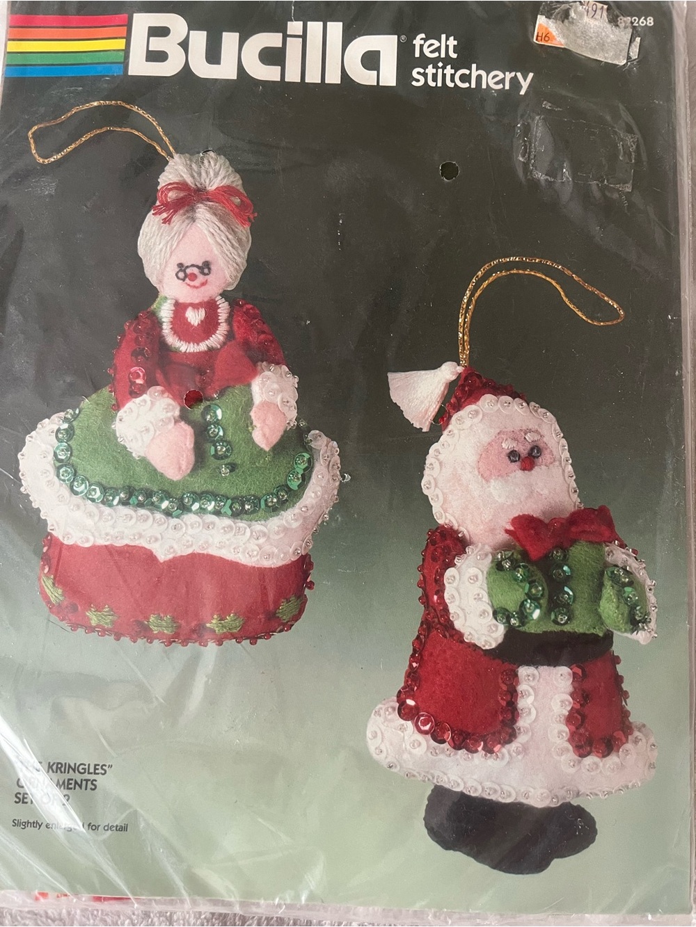 Bucilla Red, Green & White Felt Mrs. Claus and Santa Ornaments